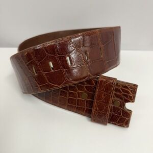 Vintage Patricia Von Musulin Genuine Alligator Belt Strap WIDE Cognac Brown M